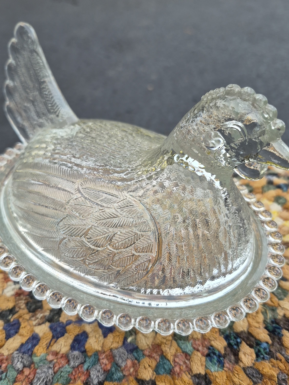 Vintage Clear Indiana Glass Hen on Nest Covered Dish